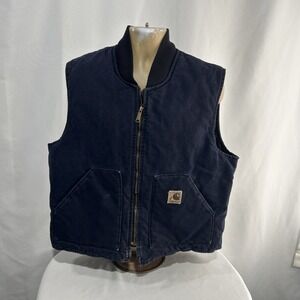 Carhartt Vest Mens XL Midnight Blue Canvas Quilt Lined Zip Up Jacket V02 MDT 90s